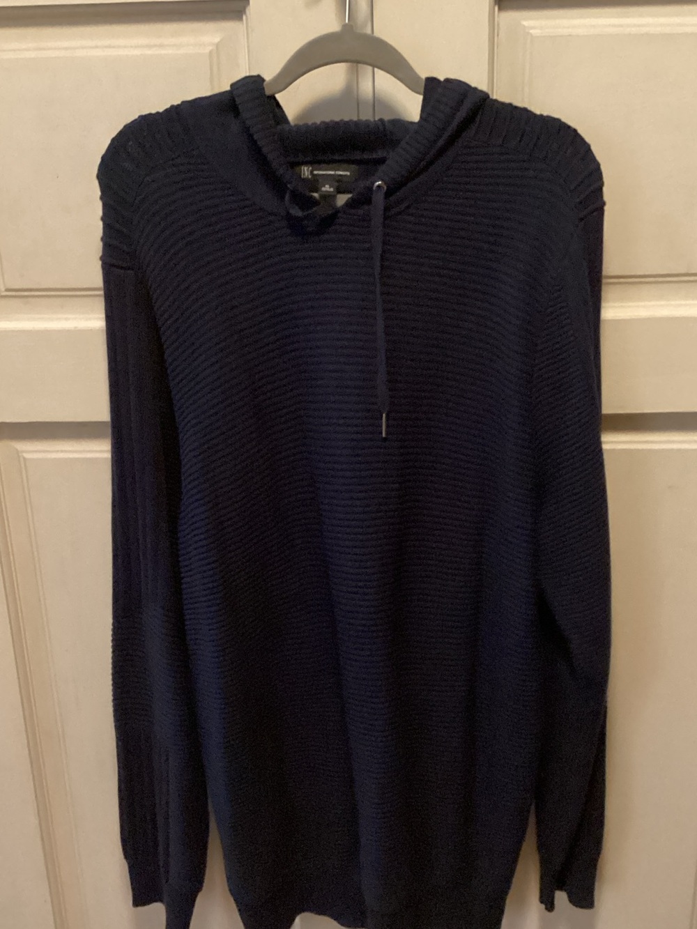 INC International Concepts Navy Ribbed Crewneck Sweater with Hood